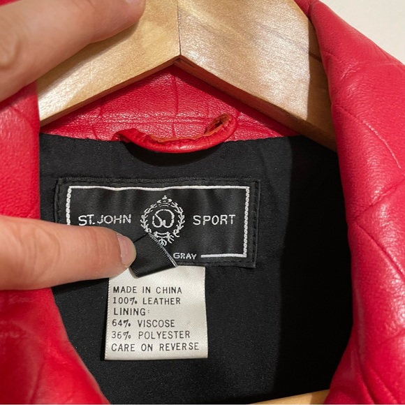 St. John Sport by Marie Gray Red Leather Jacket, Sz M - Picture 3 of 15